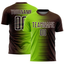 Laden Sie das Bild in den Galerie-Viewer, Custom Brown Neon Green-White Gradient Line Sublimation Soccer Uniform Jersey