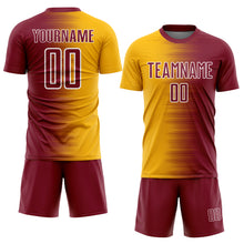 Загрузить изображение в средство просмотра галереи, Custom Crimson Gold-White Gradient Line Sublimation Soccer Uniform Jersey