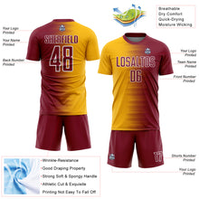 Загрузить изображение в средство просмотра галереи, Custom Crimson Gold-White Gradient Line Sublimation Soccer Uniform Jersey