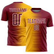 Загрузить изображение в средство просмотра галереи, Custom Crimson Gold-White Gradient Line Sublimation Soccer Uniform Jersey
