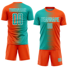 Charger l'image dans la galerie, Custom Orange Aqua-White Gradient Line Sublimation Soccer Uniform Jersey