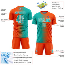 Charger l'image dans la galerie, Custom Orange Aqua-White Gradient Line Sublimation Soccer Uniform Jersey