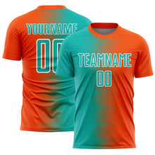 Charger l'image dans la galerie, Custom Orange Aqua-White Gradient Line Sublimation Soccer Uniform Jersey