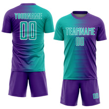 Charger l'image dans la galerie, Custom Purple Aqua-White Gradient Line Sublimation Soccer Uniform Jersey