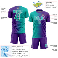 Charger l'image dans la galerie, Custom Purple Aqua-White Gradient Line Sublimation Soccer Uniform Jersey