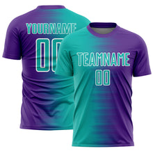 Charger l'image dans la galerie, Custom Purple Aqua-White Gradient Line Sublimation Soccer Uniform Jersey