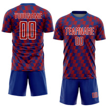 Load image into Gallery viewer, Custom Royal Red-White Line Sublimation Soccer Uniform Jersey