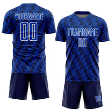 Laden Sie das Bild in den Galerie-Viewer, Custom Navy Thunder Blue-White Line Sublimation Soccer Uniform Jersey