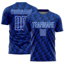 Laden Sie das Bild in den Galerie-Viewer, Custom Navy Thunder Blue-White Line Sublimation Soccer Uniform Jersey