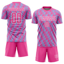 Charger l'image dans la galerie, Custom Pink Light Blue-White Line Sublimation Soccer Uniform Jersey