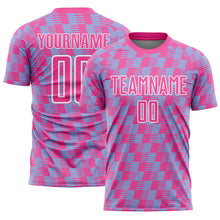 Charger l'image dans la galerie, Custom Pink Light Blue-White Line Sublimation Soccer Uniform Jersey