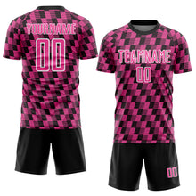 Загрузить изображение в средство просмотра галереи, Custom Black Pink-White Line Sublimation Soccer Uniform Jersey
