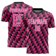 Загрузить изображение в средство просмотра галереи, Custom Black Pink-White Line Sublimation Soccer Uniform Jersey