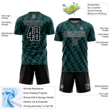 Загрузить изображение в средство просмотра галереи, Custom Black Teal-White Line Sublimation Soccer Uniform Jersey