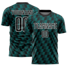 Загрузить изображение в средство просмотра галереи, Custom Black Teal-White Line Sublimation Soccer Uniform Jersey