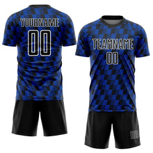 Laden Sie das Bild in den Galerie-Viewer, Custom Black Thunder Blue-White Line Sublimation Soccer Uniform Jersey