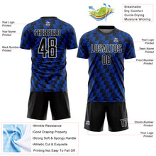 Laden Sie das Bild in den Galerie-Viewer, Custom Black Thunder Blue-White Line Sublimation Soccer Uniform Jersey