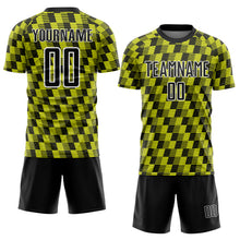 Charger l'image dans la galerie, Custom Black Neon Yellow-White Line Sublimation Soccer Uniform Jersey