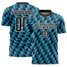 Load image into Gallery viewer, Custom Black Sky Blue-White Line Sublimation Soccer Uniform Jersey