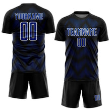Загрузить изображение в средство просмотра галереи, Custom Black Royal-White Line Sublimation Soccer Uniform Jersey