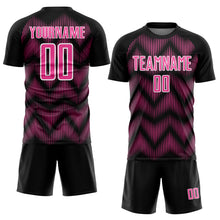 Загрузить изображение в средство просмотра галереи, Custom Black Pink-White Line Sublimation Soccer Uniform Jersey