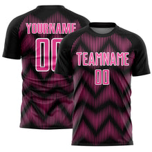 Загрузить изображение в средство просмотра галереи, Custom Black Pink-White Line Sublimation Soccer Uniform Jersey