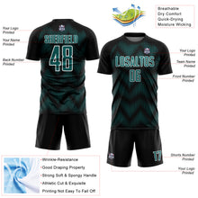 Laden Sie das Bild in den Galerie-Viewer, Custom Black Teal-White Line Sublimation Soccer Uniform Jersey