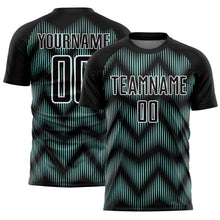 Laden Sie das Bild in den Galerie-Viewer, Custom Black Ice Blue-White Line Sublimation Soccer Uniform Jersey
