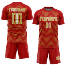 Load image into Gallery viewer, Custom Red Old Gold-White Line Sublimation Soccer Uniform Jersey