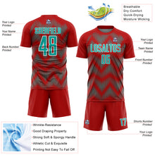Charger l'image dans la galerie, Custom Red Aqua-White Line Sublimation Soccer Uniform Jersey