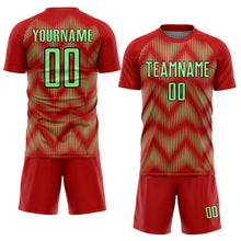 Laden Sie das Bild in den Galerie-Viewer, Custom Red Pea Green-Black Line Sublimation Soccer Uniform Jersey