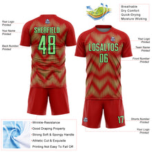 Laden Sie das Bild in den Galerie-Viewer, Custom Red Pea Green-Black Line Sublimation Soccer Uniform Jersey