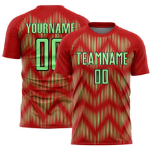 Laden Sie das Bild in den Galerie-Viewer, Custom Red Pea Green-Black Line Sublimation Soccer Uniform Jersey