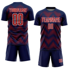 Laden Sie das Bild in den Galerie-Viewer, Custom Navy Red-White Line Sublimation Soccer Uniform Jersey