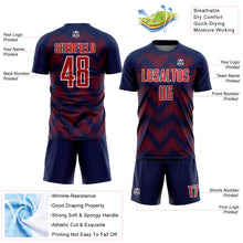 Laden Sie das Bild in den Galerie-Viewer, Custom Navy Red-White Line Sublimation Soccer Uniform Jersey