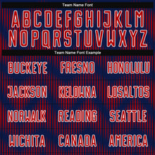 Laden Sie das Bild in den Galerie-Viewer, Custom Navy Red-White Line Sublimation Soccer Uniform Jersey