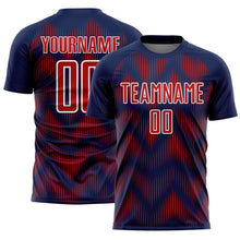 Laden Sie das Bild in den Galerie-Viewer, Custom Navy Red-White Line Sublimation Soccer Uniform Jersey