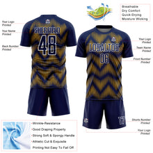 Laden Sie das Bild in den Galerie-Viewer, Custom Navy Gold-White Line Sublimation Soccer Uniform Jersey