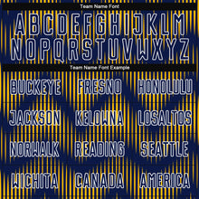 Laden Sie das Bild in den Galerie-Viewer, Custom Navy Gold-White Line Sublimation Soccer Uniform Jersey