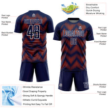 Laden Sie das Bild in den Galerie-Viewer, Custom Navy Orange-White Line Sublimation Soccer Uniform Jersey