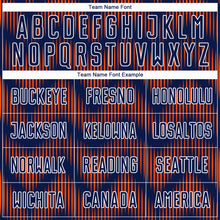 Laden Sie das Bild in den Galerie-Viewer, Custom Navy Orange-White Line Sublimation Soccer Uniform Jersey