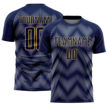 Laden Sie das Bild in den Galerie-Viewer, Custom Navy Gray-Old Gold Line Sublimation Soccer Uniform Jersey