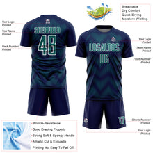 Laden Sie das Bild in den Galerie-Viewer, Custom Navy Teal-White Line Sublimation Soccer Uniform Jersey