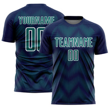 Laden Sie das Bild in den Galerie-Viewer, Custom Navy Teal-White Line Sublimation Soccer Uniform Jersey