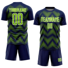 Laden Sie das Bild in den Galerie-Viewer, Custom Navy Neon Green-White Line Sublimation Soccer Uniform Jersey