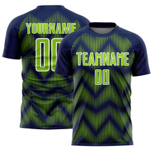Laden Sie das Bild in den Galerie-Viewer, Custom Navy Neon Green-White Line Sublimation Soccer Uniform Jersey