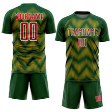 Charger l'image dans la galerie, Custom Green Red-Gold Line Sublimation Soccer Uniform Jersey