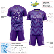 Charger l'image dans la galerie, Custom Purple Light Blue-White Line Sublimation Soccer Uniform Jersey