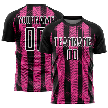 Custom Black Pink-White Abstract Network Sublimation Soccer Uniform Jersey