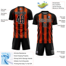 Charger l'image dans la galerie, Custom Black Orange-White Abstract Network Sublimation Soccer Uniform Jersey